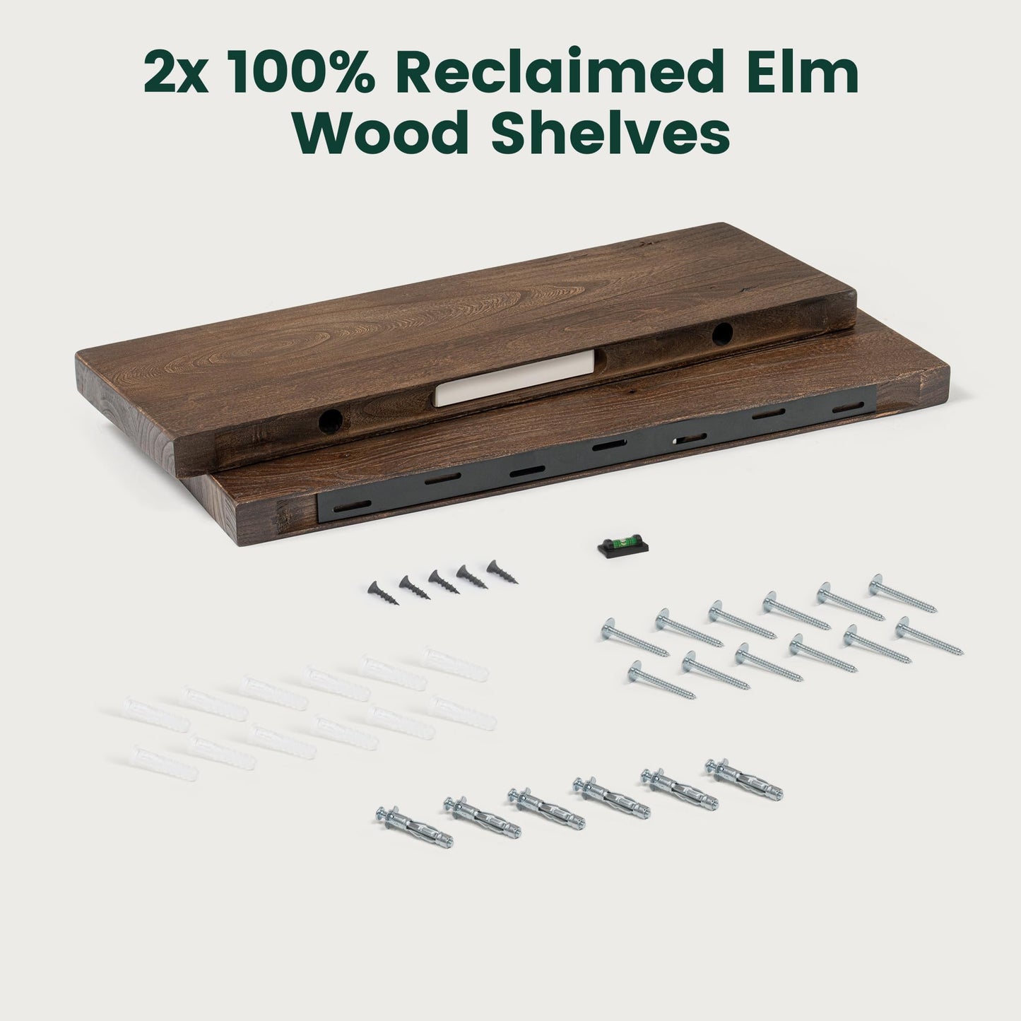 KovaScape 24 Inch Flat Edge Floating Shelves, 8 Inch Deep Solid Elm Wood Wall Shelf, Heavy-Duty Wall Mounted Shelf with Invisible Brackets for Living Room, Bathroom, Kitchen, Set of 2, Walnut Color