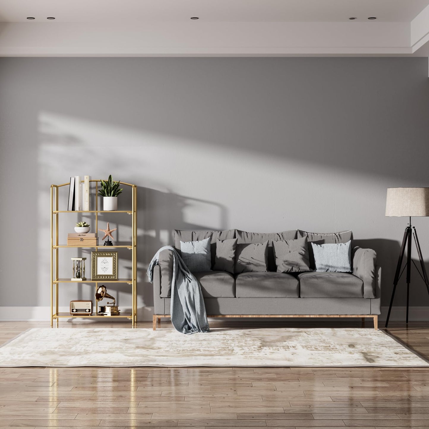 Crofy 4-Tier Wider Foldable Bookshelf, Gold Frame & Walnut Shelves