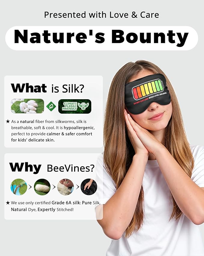 BeeVines 100% Real Mulberry Silk Sleep Mask 2 Pack, Original Design Game Themed Pure Silk Blackout Eye Cover for Adults & Teens, Adjustable Strap, Skin-Friendly Eye Mask, Reduce Puffy Eyes, for Travel
