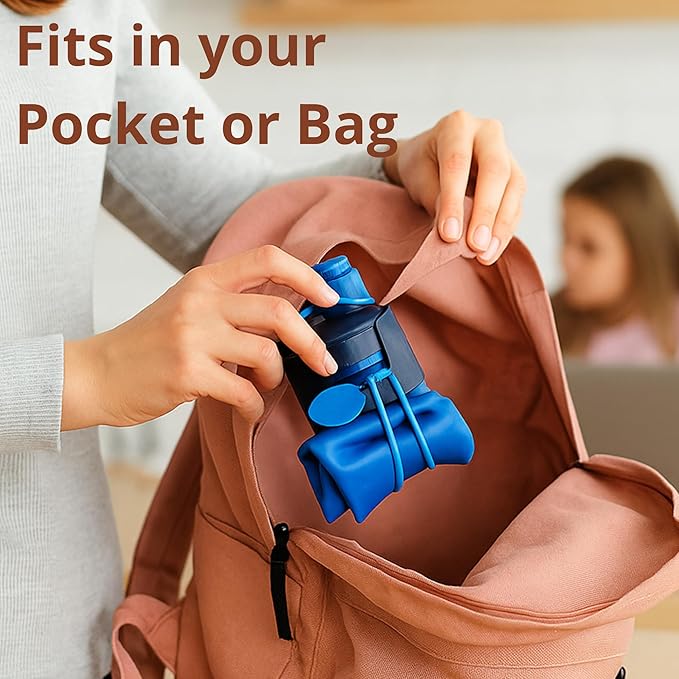 Collapsible Water Bottles Travel Water Bottle Silicone Water Bottle Foldable Lightweight Portable Leakproof & Reusable perfect for Gym Hiking Camping 500ml 17oz - BPA free - (blue)