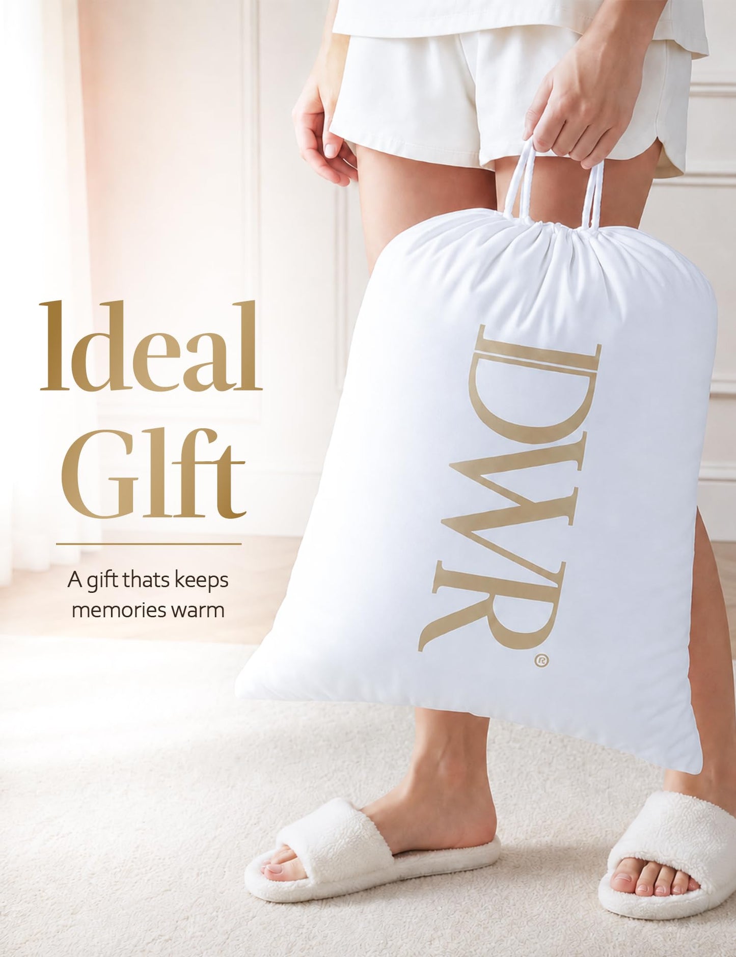 DWR Luxury King Down Feather Fibers Comforter, Ultra-Soft Cotton Blend Fabric, Medium Weight for All Season Hotel Style Fluffy Duvet Insert with Ties (106x90 Inches, White)
