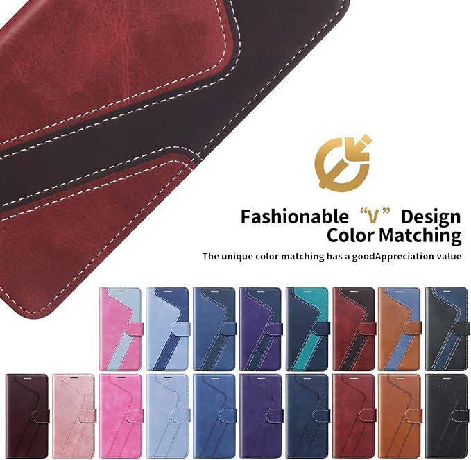 CIVICASE for iPhone 14 Pro Max Wallet Case,Leather Flip Case [RFID Blocking] Credit Card Holder Folio Magnetic Stand TPU Shockproof Cover Color Matching for iPhone 14 Pro Max (6.7") Red Brown