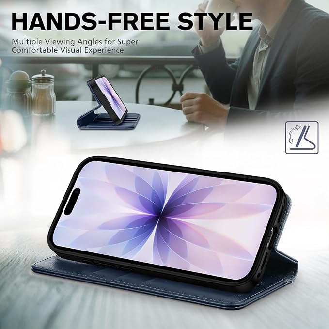 TUCCH Case Wallet for iPhone 17 (6.3-Inch) 2025, 3 Card Slots | Kickstand | RFID Blocking | PU Leather | Protective Flip Folio Cover | TPU Shockproof Interior Shell | Deep Blue