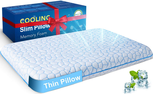Ultra Thin Flat Pillows for Sleeping,Cooling Slim Memory Foam Pillow 2.25 in Height Ultra Thin Pillow,Low Profile Sleeper Pillows for Stomach Sleeper for Neck and Back Support Stomach sleeping pillow