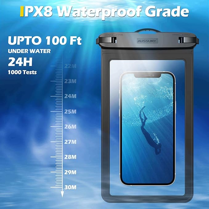 Large Waterproof Cell Phone Pouch - 4 Pack Underwater Clear Cellphone Holder Protector - Universal Water Proof Dry Bag Case with Neck Lanyard for Samsung Galaxy Note 20 for Beach Swimming Pool