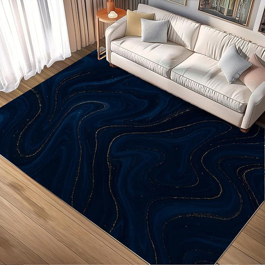 Luxury Marble Rug - 2x4 Rug, Navy Blue Marble Hallway Rugs, Modern Abstract Runner Rugs, Washable & Non Slip Small Carpet Home Decor