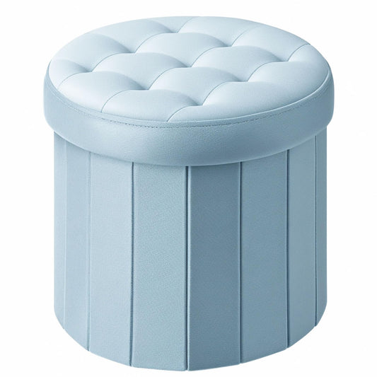Bsketa® Folding Storage Ottoman Round 14" x 14" x 13"Inch Foot Stool with Thicker Foam Padded Seat Small Velvet Storage Ottoman Bench Foot Rest for Living Room Foldable Coffee Table(Teal)