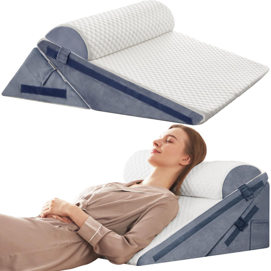 Simpledad 3PCS Wedge Pillow, Orthopedic Wedge Pillow for Acid Reflux, Back Pain Relief, Cooling Memory Foam Top, Bed Wedge Pillows for Headboard, Sleeping, Snoring, Back Support, After Surgery.