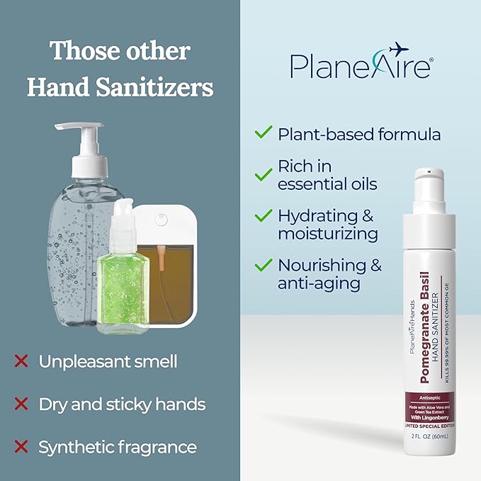 Pomegranate Basil Lotion Hand Sanitizer | Travel Size | Moisturizing Hand Lotion | Made with Aloe Vera & Essential Oils | Rich in Vitamin E | Cleanse & Moisturize | Scented Hand Sanitizer | 6-Pack