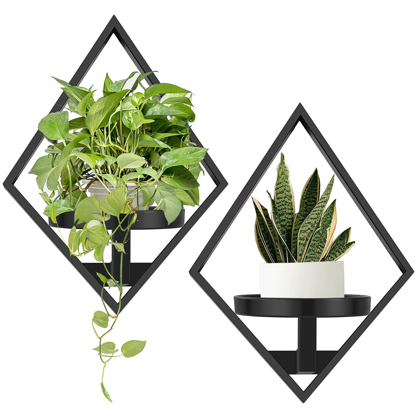 Sbosbo Wall Plant Holder, 2 Pack Metal Floating Shelves Indoor, Window Sill Plant Shelf for Bedroom Bathroom Living Room Home Office