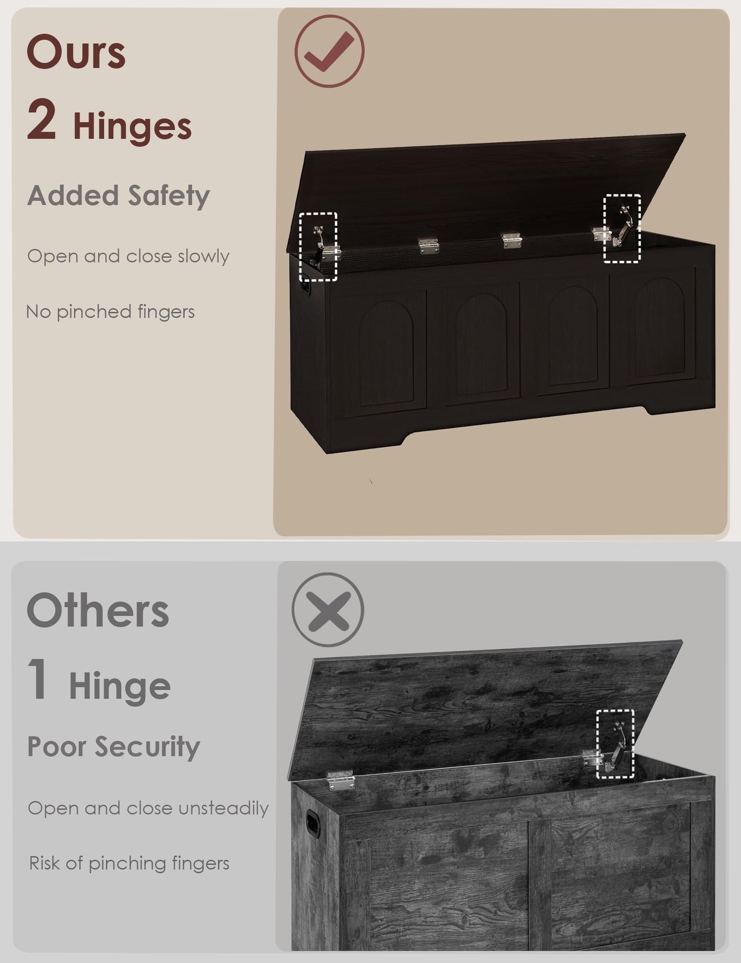 DINZI LVJ Storage Chest, 47.2”Wooden Storage Box with 2 Safety Hinges, Entryway Shoe Bench with Flip-Top, Large Trunk for Living Room, Bedroom, Easy Assembly, Espresso