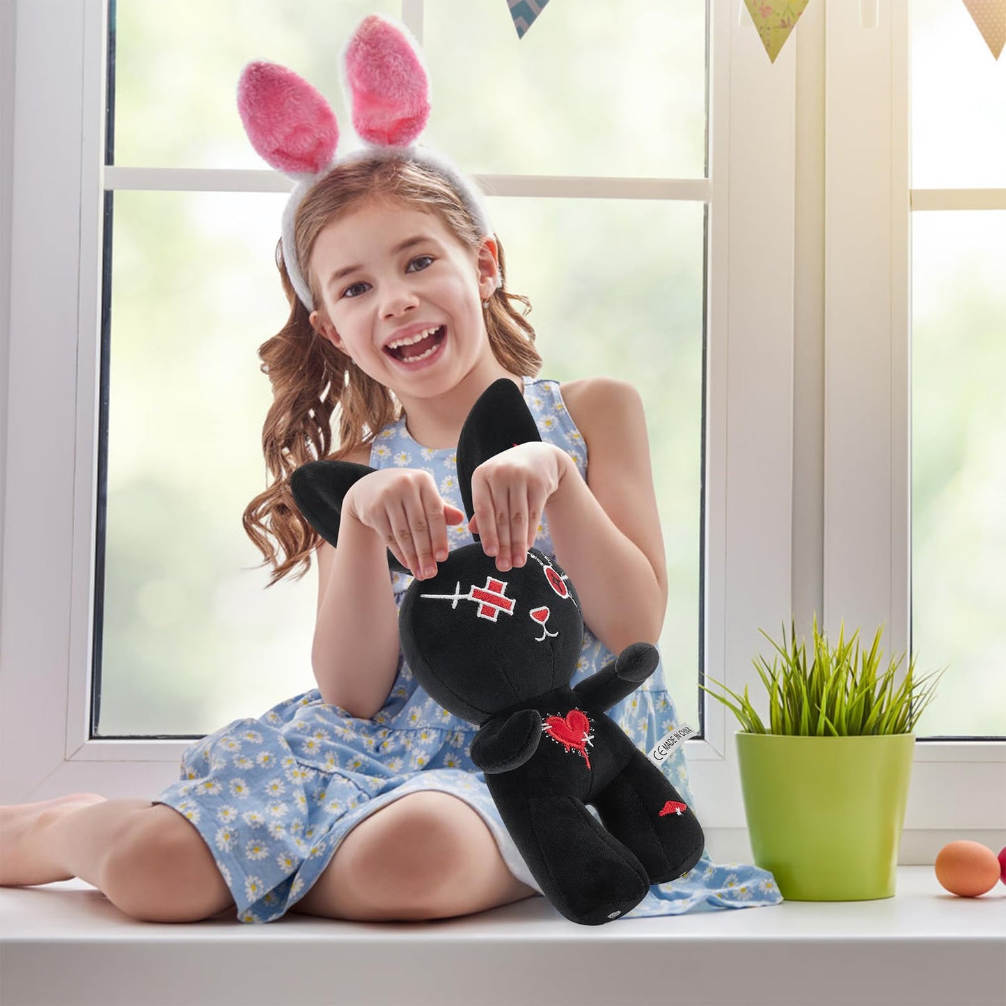 Nuokin Christmas Halloween Bunny Easter Basket Fillers for Kids Gifts Plush Toy Stuffed Rabbit for Boys and Girls Classroom Hunting Egg Decoration (Black)