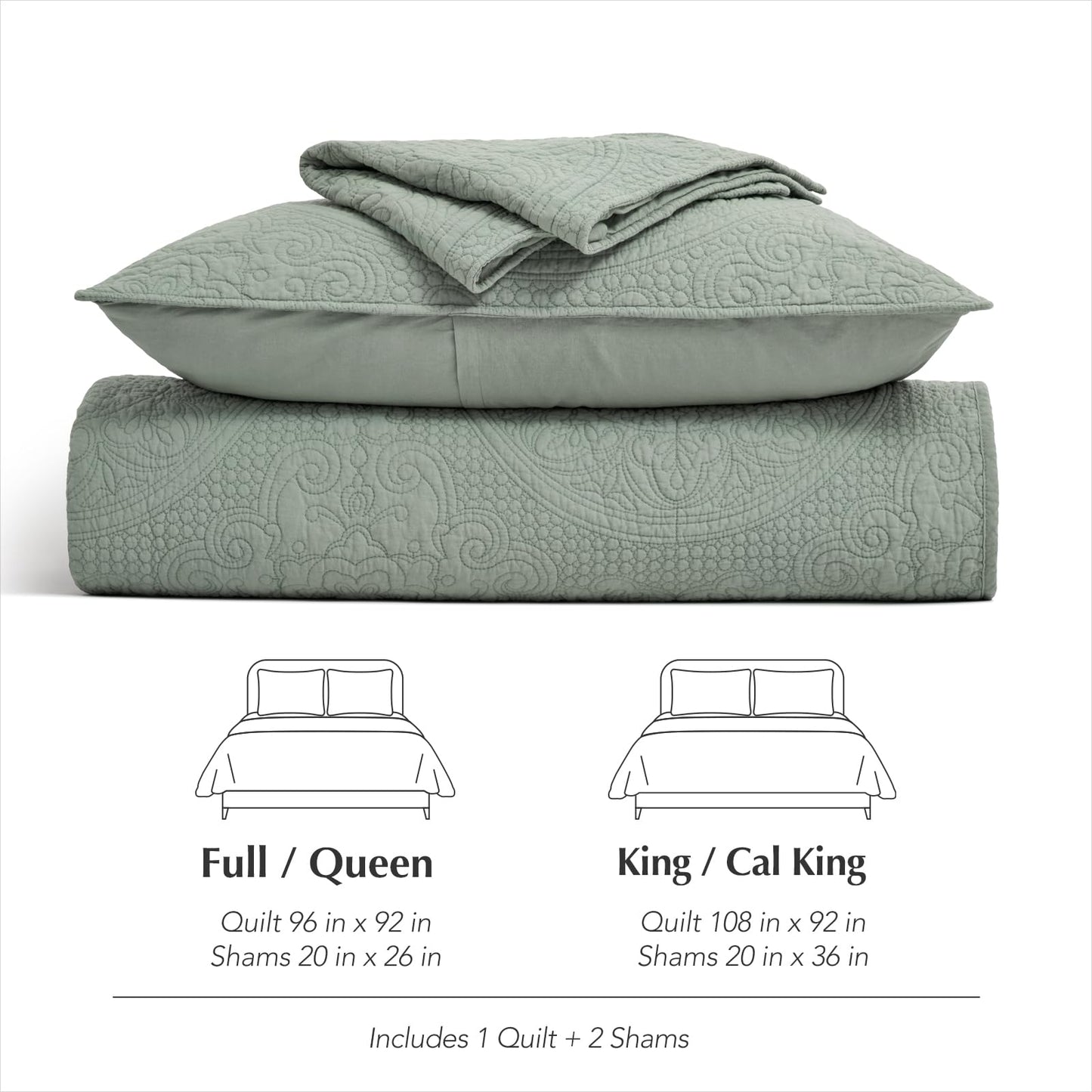 EverGrace Medallion Stitch Cotton Quilt Set King Size, 3-Piece 100% Cotton Quilted Bedspread Coverlet Bedding Set with Pillow Shams, Oversized Lightweight Soft & Breathable All-Season, Soft Sea