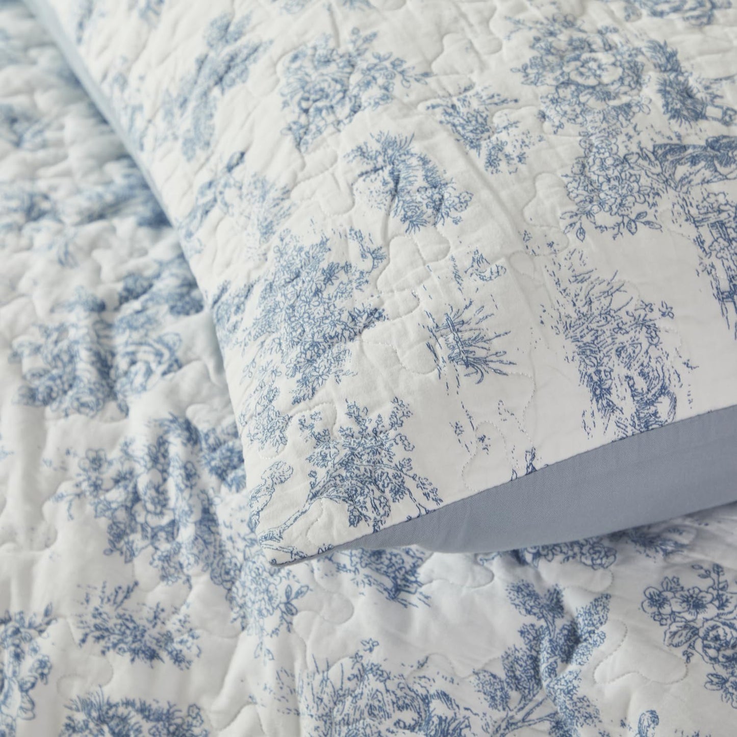 Brandream Quilted Pillow Shams Set of 2 Standard Size Cotton Pillow Cases Toile Bedding Blue and White Decorative Pillow Covers