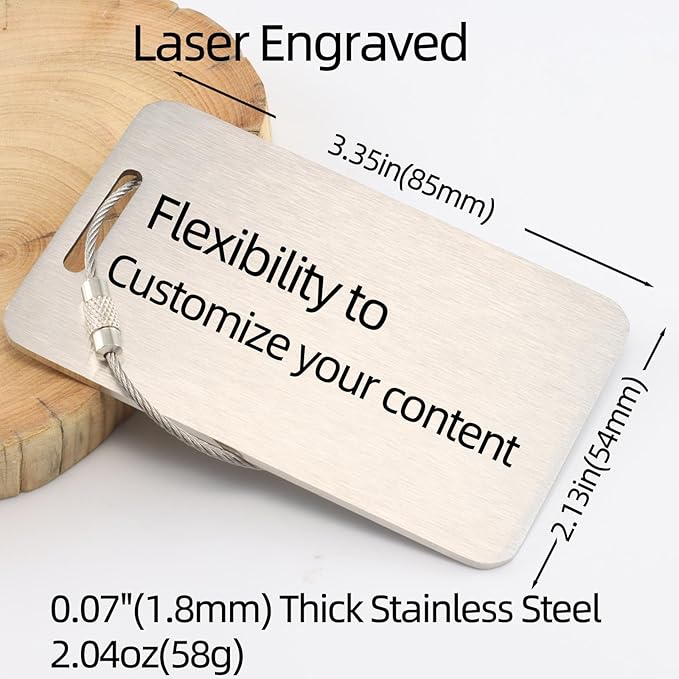 Sturdy and Durable Personalized Luggage Tags for Suitcases,Cruise Essentials Travel Tags for Luggage,Travel Bag Labels,Heavy-Duty Stainless Steel Silver Rectangular Vertical Suitcases Tags