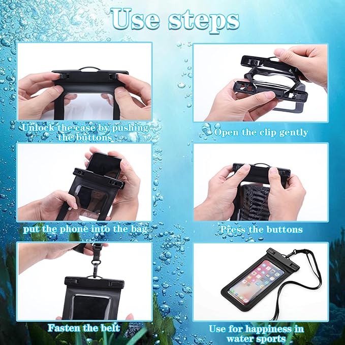 [Up to 8.3"] 6 Pack Multicolor Universal Waterproof Phone Pouch, Phone Waterproof Case Dry Bag (Protection Level: IP68) Outdoor for Apple iPhone,Samsung,and More(Black,Blue,Pink,Orange,Yellow,Green)