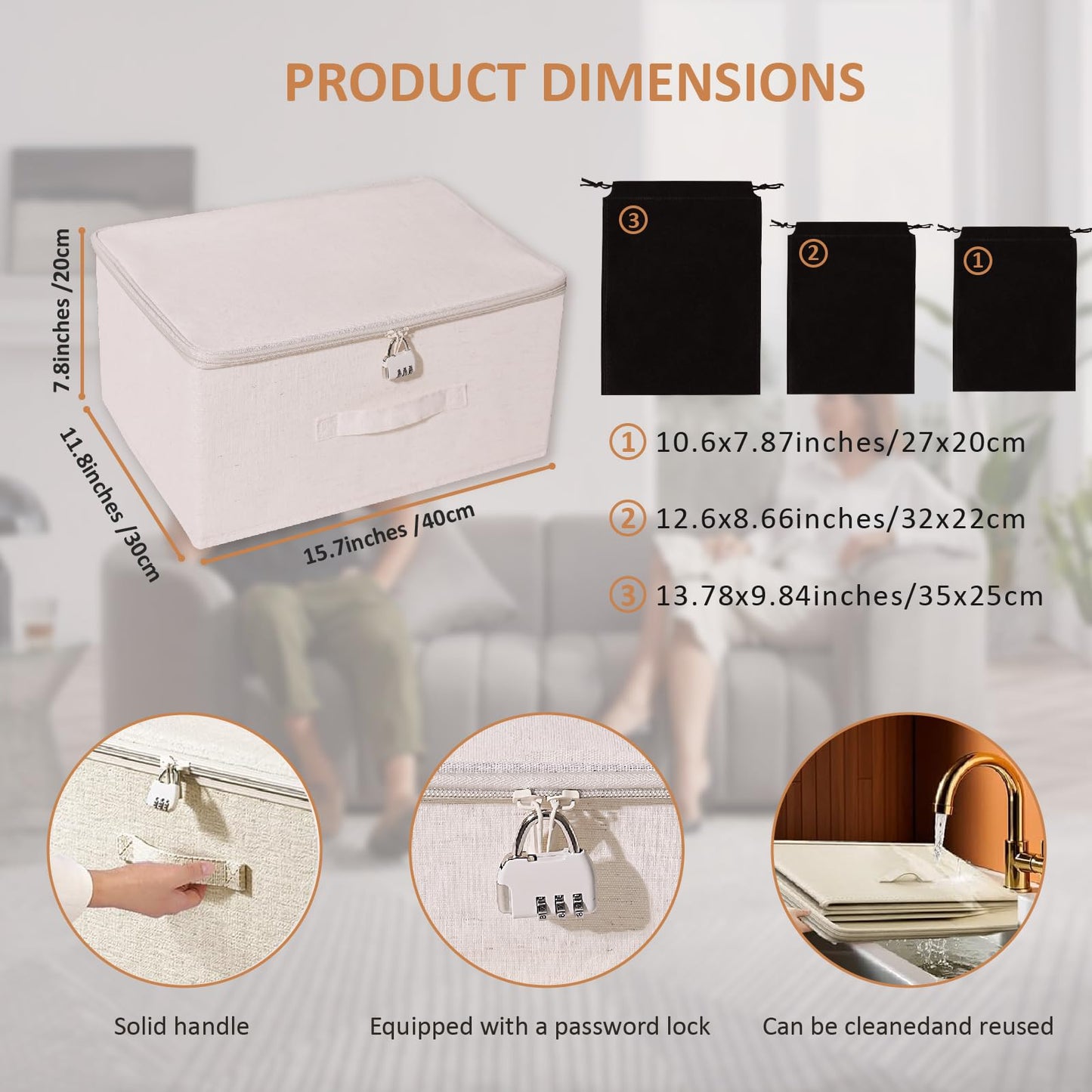 Pawpawshelf Discreet Lock Box for Adult Items, Large Capacity Adult Toy Storage Organizer with Password Lock 3 Drawstring Bags, 15.7x11.8x7.8 Inch White Storage Box for Bedroom Organization