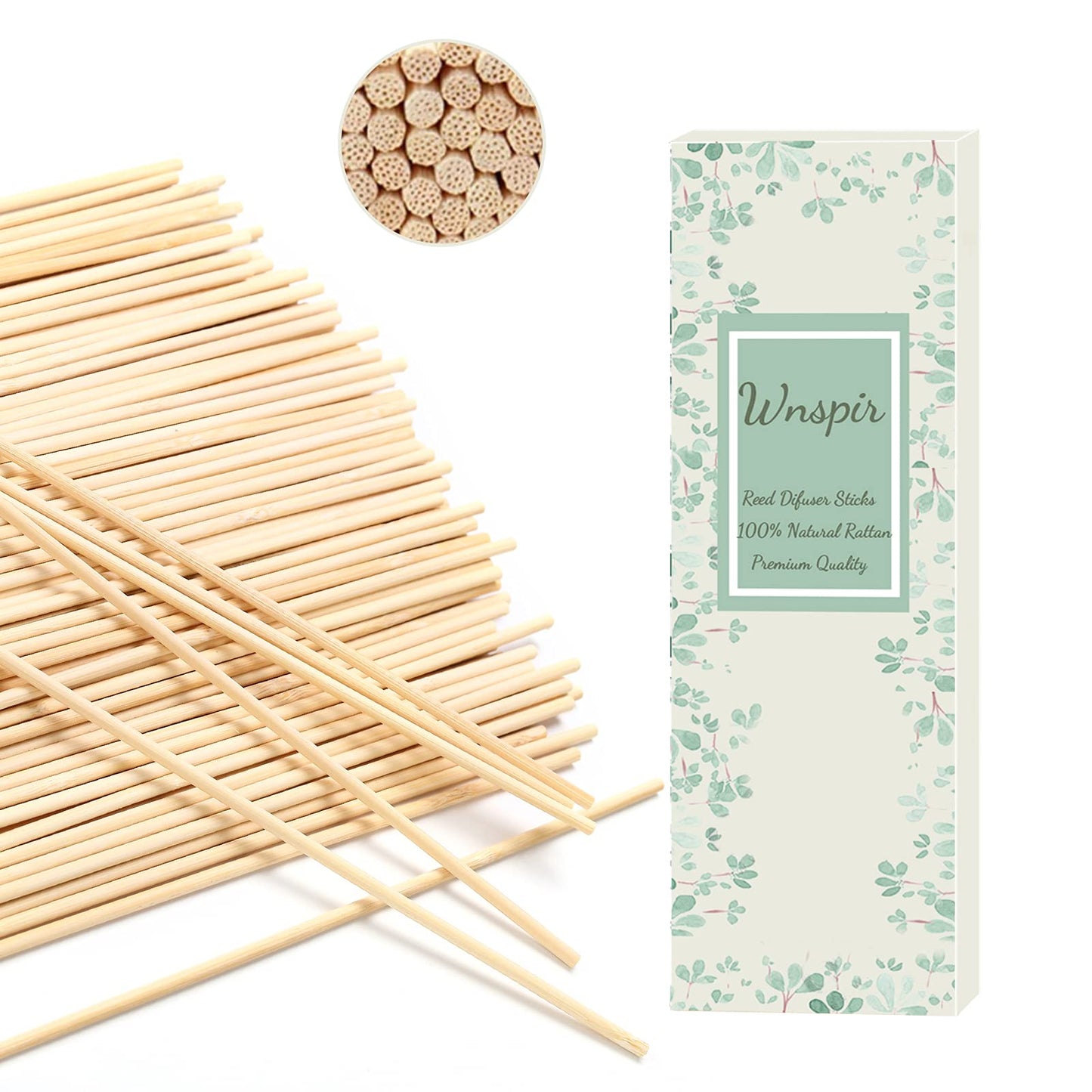 Wnspir100PCS Reed Diffuser Sticks，9 Inch Rattan Wood Sticks Natural Rattan Essential Oil Aroma Refill Wood Sticks for Spa, Fragrance, Aromatherapy (Natural Color 9inch)
