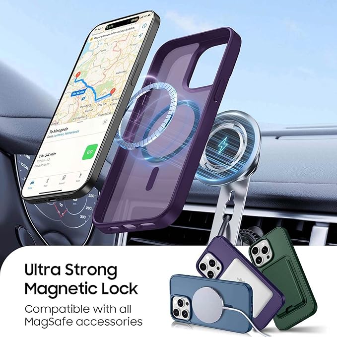 Ntwinro Magnetic for iPhone 14 Pro Max Case (Compatible with MagSafe) with Detachable Wallet & Card Holder for 3 Cards [RFID Blocking] Military Grade Protective Slim Phone Cover, Purple