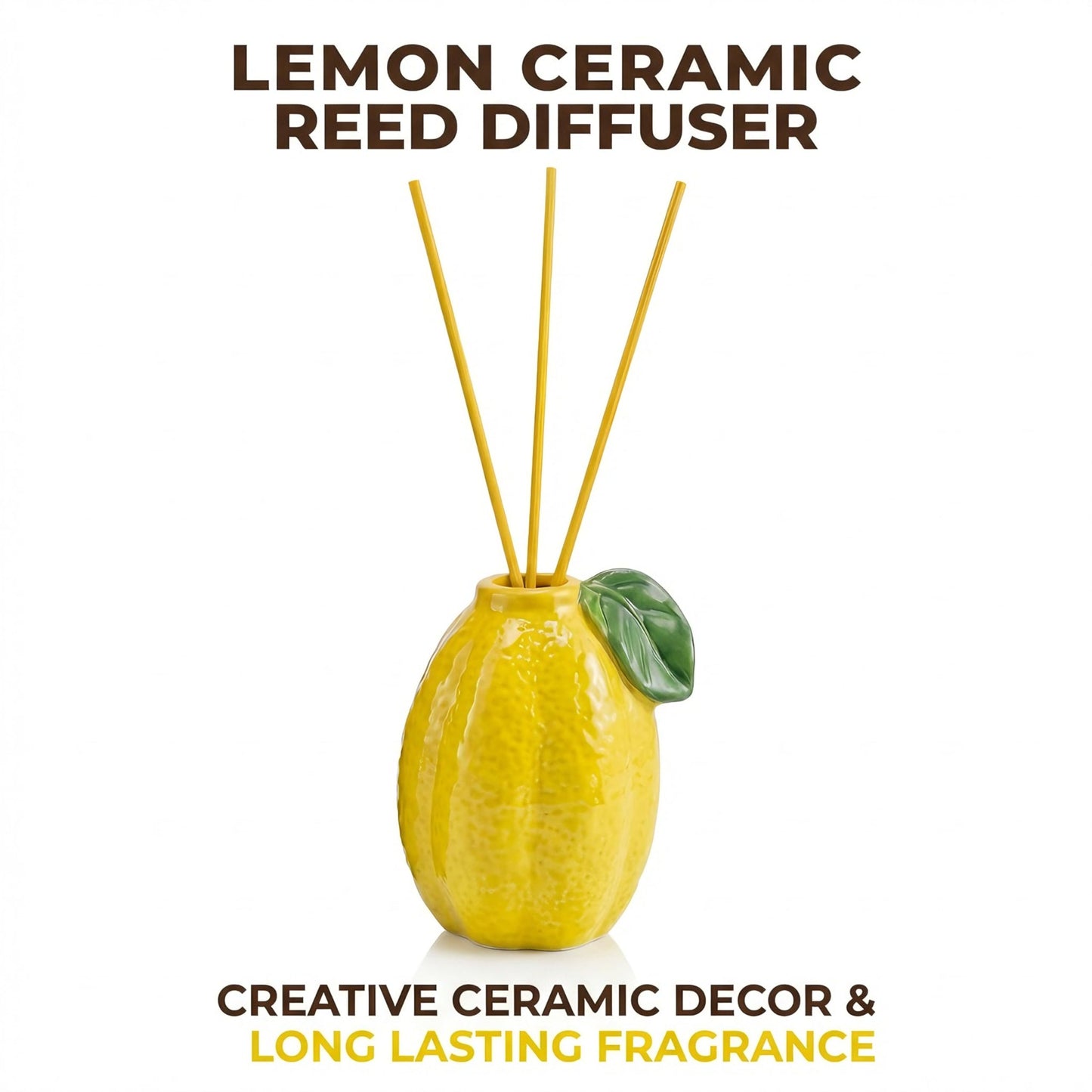 GroseMell Lemon Scented Reed Diffuser Set – 6.76 fl oz (200ml) with Sticks, Creative Lemon-Shaped Ceramic Design for Home, Bedroom & Bathroom Decor, Long Lasting Aromatherapy Gift