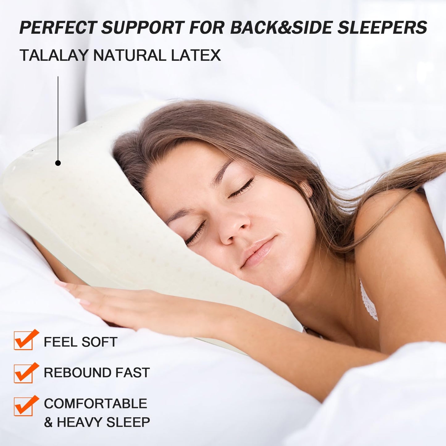 muiuyoe Natural Talalay Latex Pillow, Bed Pillow for Neck Pain Relief, Breathable Cooling Pillow with 100% Cotton Cover, Oeko-TEX Certified Support for Side, Back Sleepers (1, Standard (High Loft))