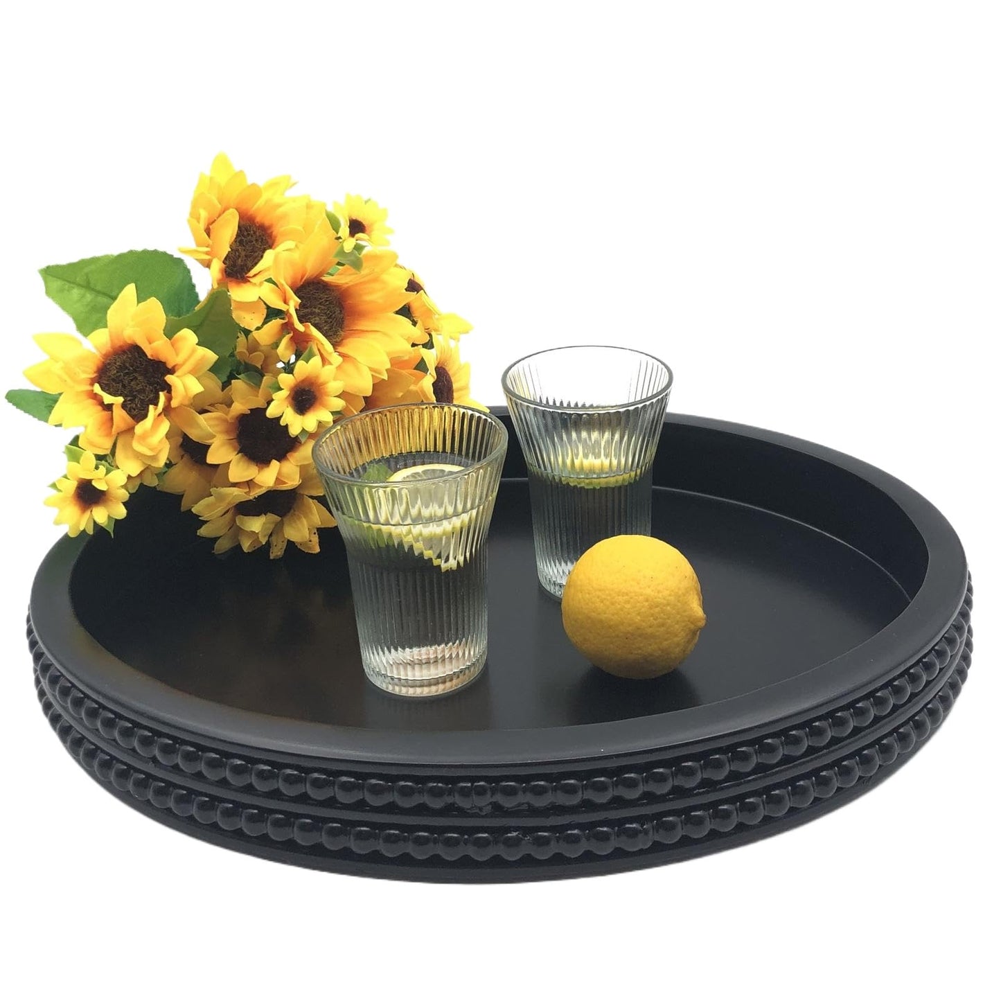 Carah & Cossh Oval Wooden Modern Decorative Tray 16''x12'', Farmhouse Rustic Serving Tray, Table Centre Tray, Perfect for Storage and Display (Black)