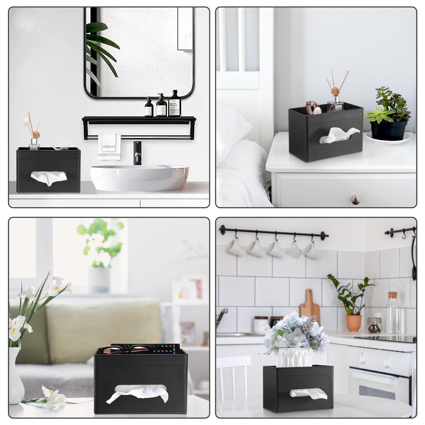 Sumnacon Tissue Box Cover with Storage Tray, Decorative Rectangular Tissue Holder PU Leather Facial Tissues Organizer Stylish Modern Tissue Dispenser for Bathroom Toilet Tank Vanity Dresser Table