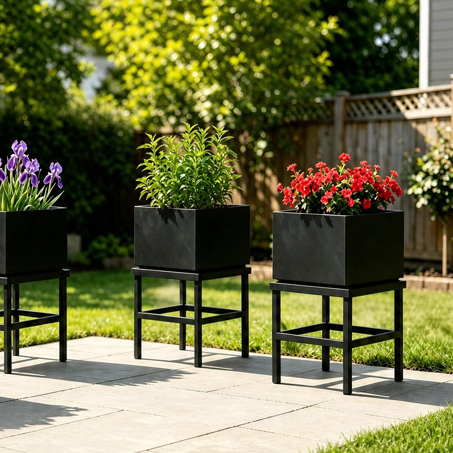 Hongsane Plant Stand Indoor Outdoor,13 Inch Round Metal Plant Stands Riser,Heavy Duty Wrought Iron Pedestal Holders for Large Flower Pot,Outside Rust-Proof Black Flower Display Shelf for Patio,1-Pack