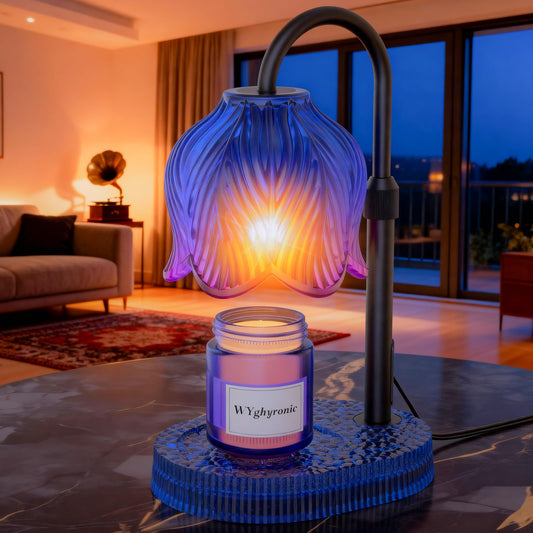 WYghyronic Candle Warmer Lamp with Adjustable Height - Flameless 4-Level Dimmable Wax Warmer, Timer Function & Stylish Design in Multiple Colors (Blue)