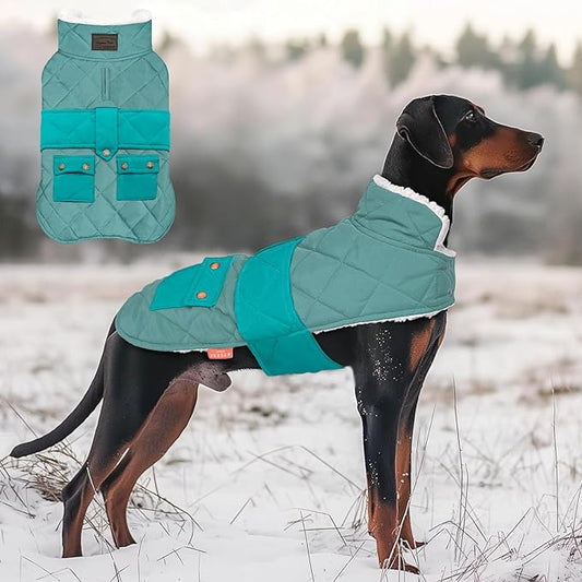 KYEESE Dog Coat Warm Pet Winter Puffer Coat with Leash Hole Windproof Pet Sweater with Waterproof Pets Clothes for Cold Weather Soft Dogs Jacket with Pocket Thick Dog Coats for Medium Dogs