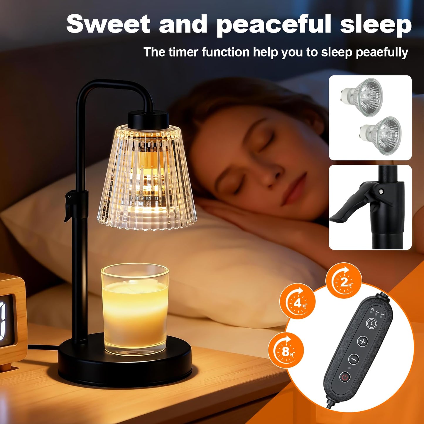 luqagol Candle Warmer Lamp with Timer Dimmable, Adjustable Height, Birthday Gifts for Women Mom, House Warming Gifts New Home Decor, Wax Warmer for Scented Jar for Jar Candles with 2 Bulbs (Black)