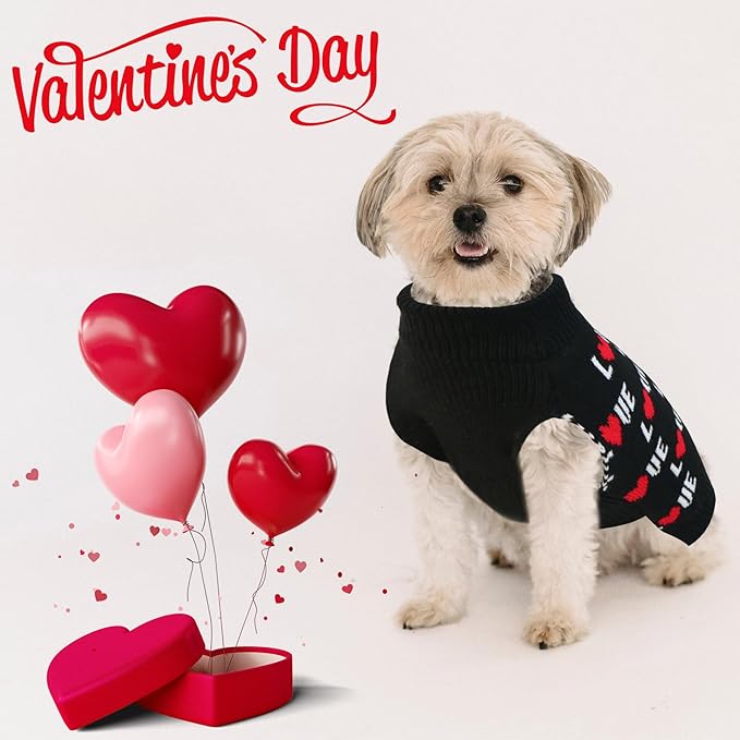 GOYOSWA Valentines Dog Sweater, Dog Valentines Clothes Outfit Knitted Sweaters for Small Medium Large Dogs Pets (Black Love, X-Large)