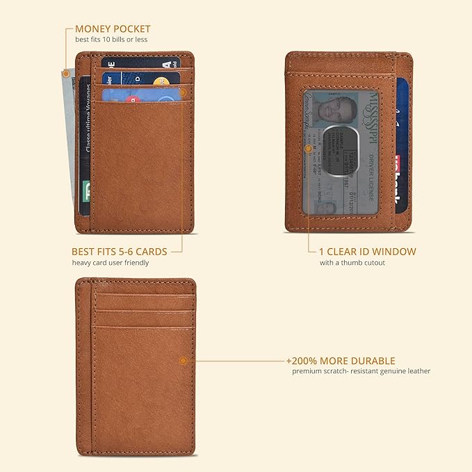 Oak Leathers Leather Slim Minimalist Wallet for Men & Women RFID Front Pocket Leather Card Holder Wallets