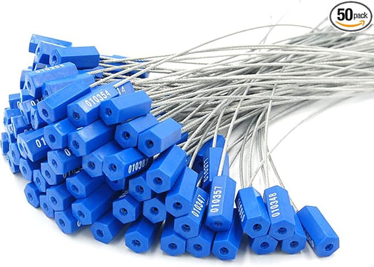 Leadseals(R) 50 Security Cable Seals Numbered Security Tags Tamper Proof Tags Pull Tight Steel Wire Seals for Truck, Trailers, Cargo, Containers, Vans, Oil Tank, Milk Vehicle (Blue, Pack of 50pcs)