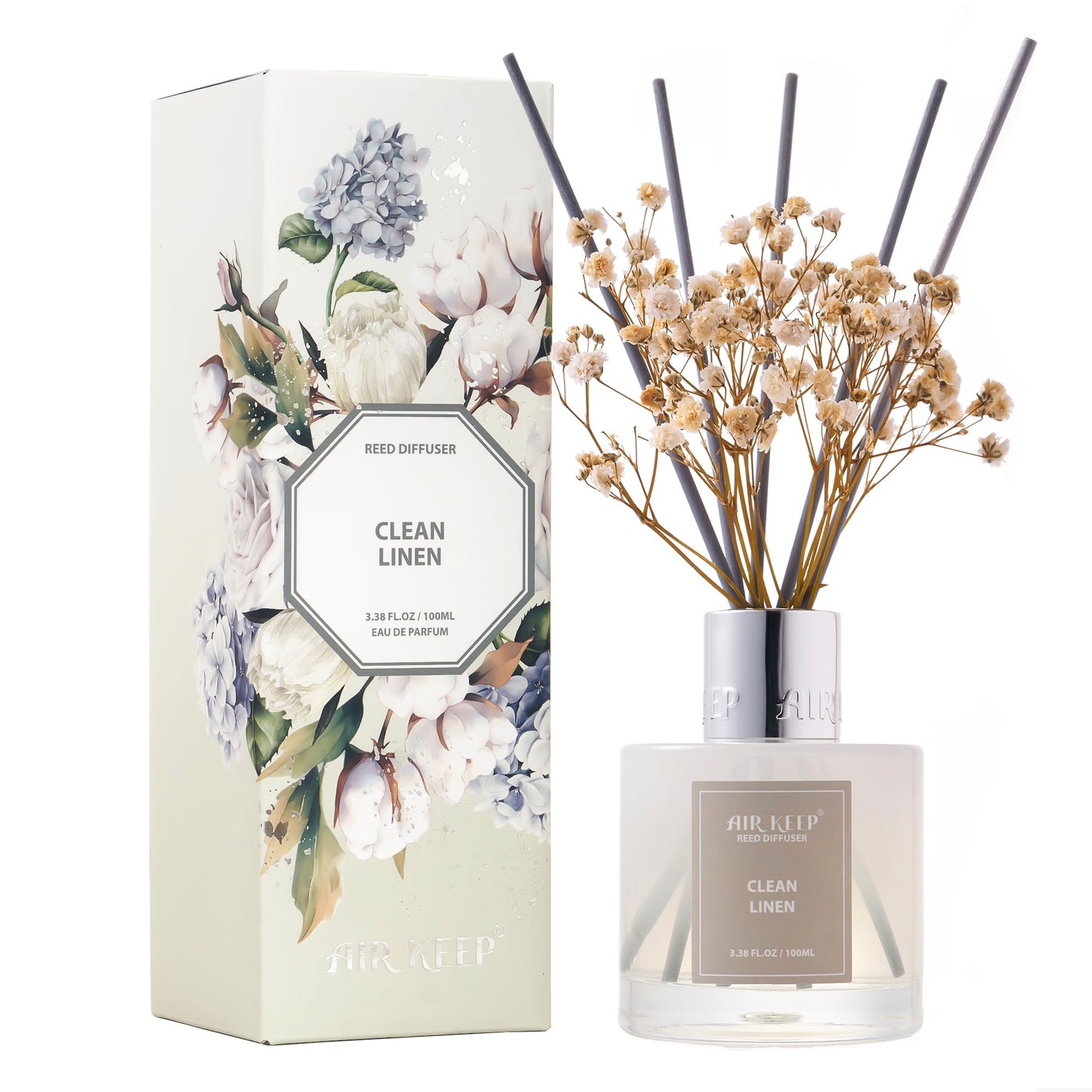 Airkeep Reed Diffuser Set/Clean Linen/6.76 fl oz(200ml)/1 Pack/Home & Office Decor Aromatherapy Diffuser Oil Gift Set