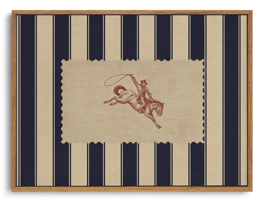 ZZLWBKGL Vintage Western Framed Wall Art Farmhouse Striped Cowboy Canvas Wall Art Retro West Country Pictures Decor Mid Century Rodeo Art Prints for Living Room Bedroom