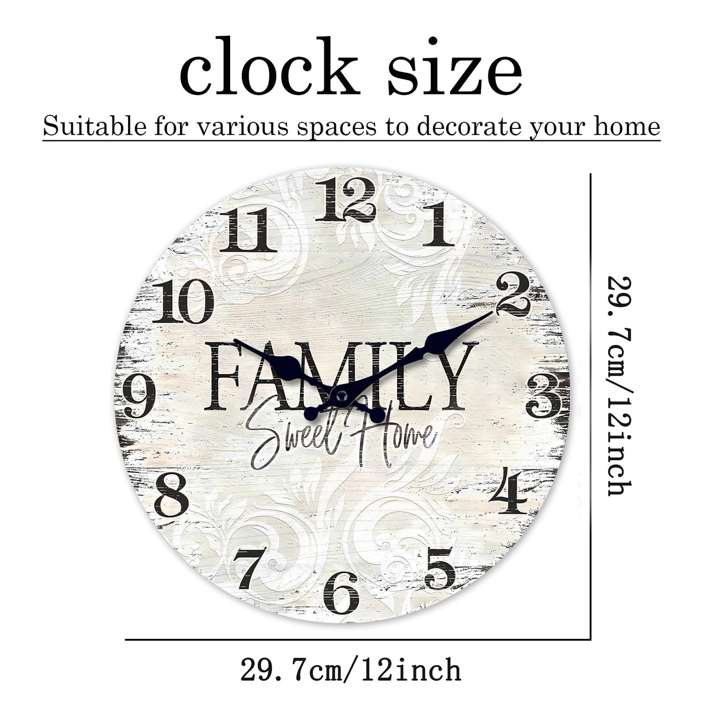 Constantplanet 12 Inch Retro Wood Wall Clocks Battery Operated Farmhouse Decorative Wall Clock for Living Room Kitchen Decor Silent Wall Clock