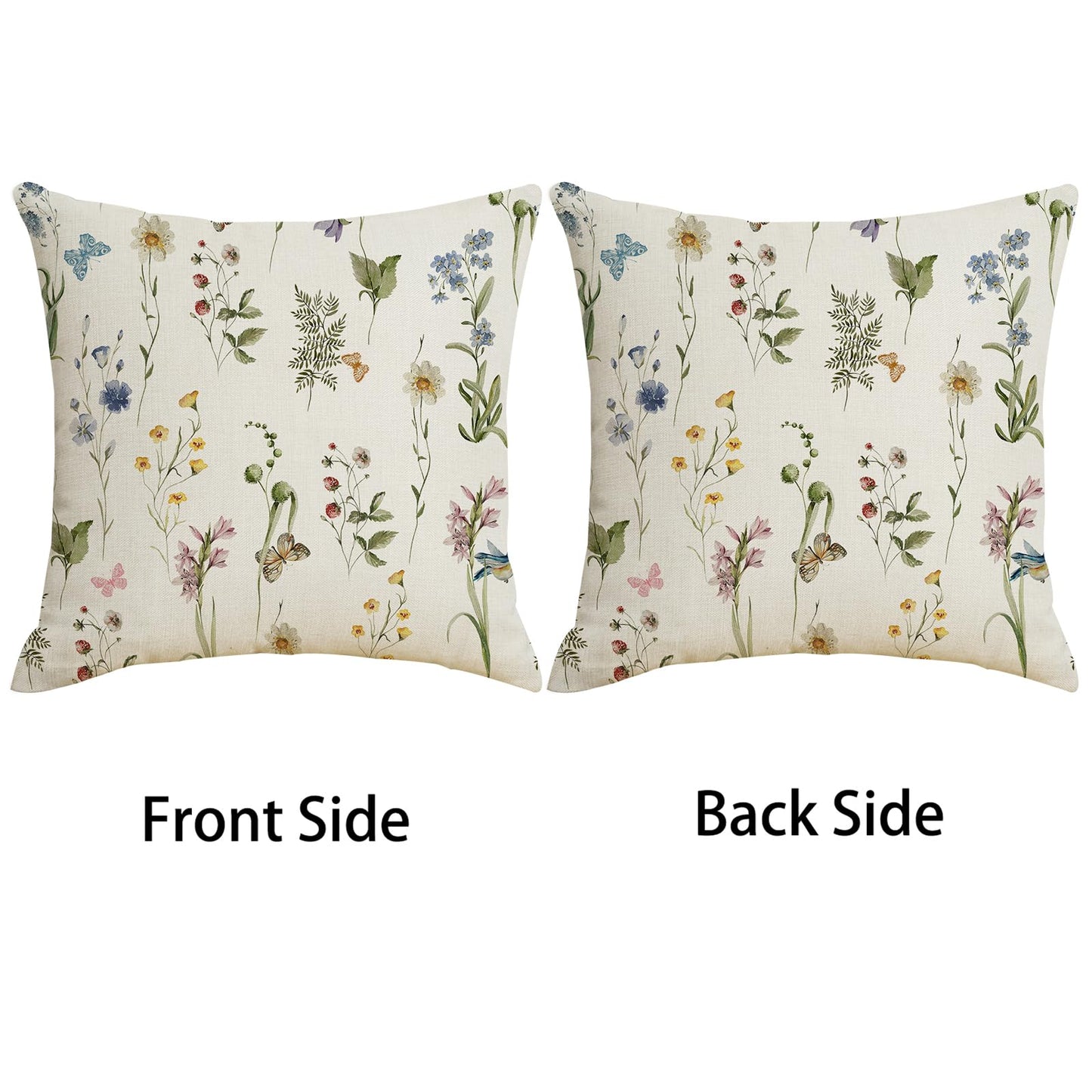 FJWMZ Spring Summer Floral Pillow Covers 18x18 Inch Sage Green Wildflower Leaf Herbs Throw Pillows Cover Set of 2 Outdoor Farmhouse Plant Linen Decorative Square Pillowcase for Couch Bed Sofa Decor