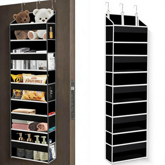 XiflLife Over The Door Organizer Closet,5 Bins 10 Side Pockets,Hanging Organizer,Anti Tilt 44 lbs Load Door Organizers and Storage with Clear Window for Bedroom,Nursery,Rv,Bathroom,Camper(Pure Black)
