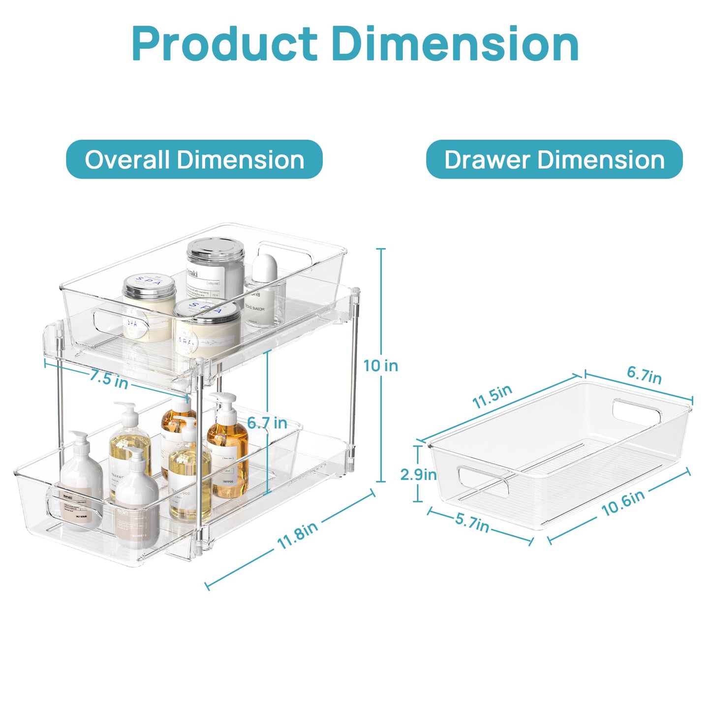 Vtopmart 4 Pack Bathroom Under Sink Organizers Organizer, 2 Tier Clear Pull-Out Organization (S-Standard)