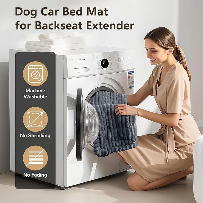 Dog Bed Mat for Car Backseat Extender, Non-Slip Pet Bed Mat for Car Back Seat Protector Cover, Furry Dog Couch Cover, Washable Travel Dogs Bed for Cars, SUVs, Sedans. (51" x 24") (Coffee, M)