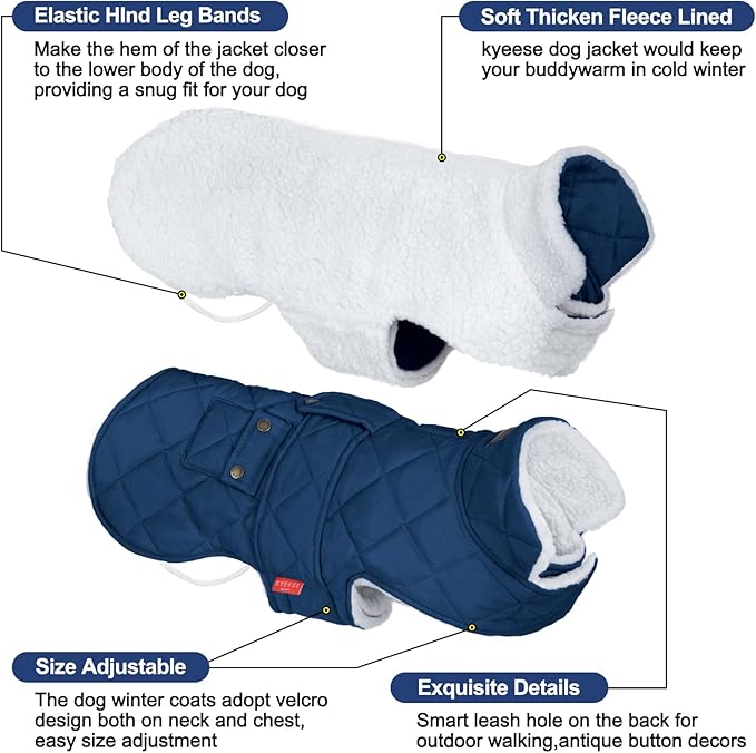 KYEESE Dog Coat Warm Pet Winter Coat with Leash Hole Waterproof Dogs Jacket with Fleece Lined Soft Pet Sweater for Cold Weather Windproof Dog Puffer Coats for Small Dogs Thick Pets Clothes with Pocket