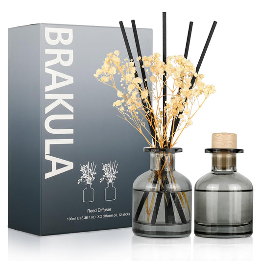 Brakula 2 Pack Reed Diffuser, White Jasmine + Eucalyptus & Wild Mint (3.38 fl oz Each Pack), Home Fragrance with 12 Sticks, Shelf Decor, Reed diffusers for Home