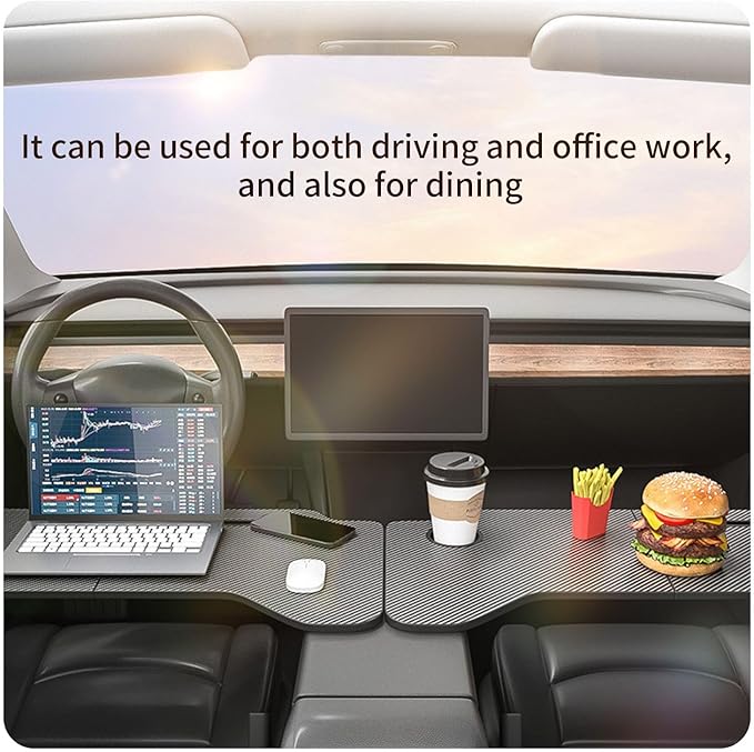 Car Accessories Interior, Carbon Fiber Material, Foldable Car Table, Multipurpose Travel Car Tray for Dining, in-Car Work, Travel and Outdoor, Fits Most Vehicles