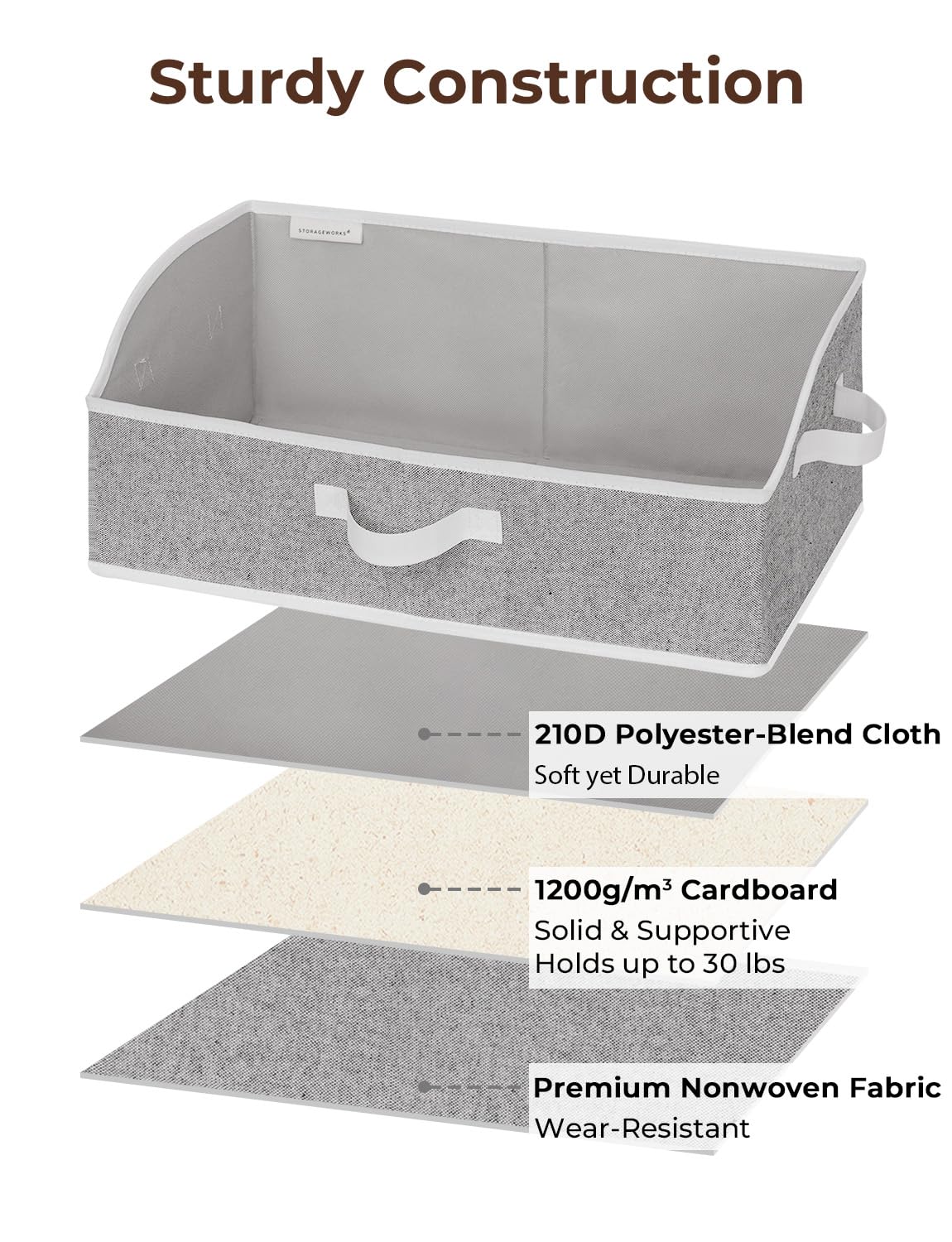 StorageWorks Closet Storage Bins, Trapezoid Organizer Box for Shelves, Fabric Clothes Bin, Foldable Organizing Baskets with Handles, Large, Gray, 3-Pack