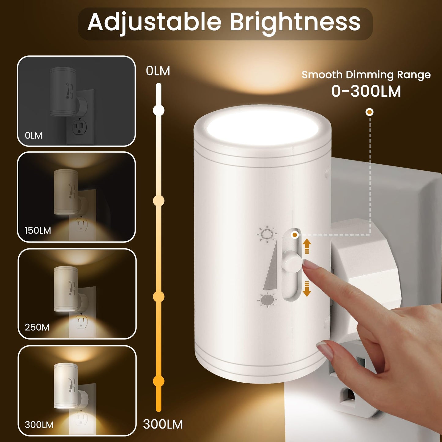 SETEN LED Night Lihgt Dimmable Plug into Wall,Night Lights Plug in,Cool White 4000K(0-300 LM), Light Sensor Dusk to Dawn Nightlight,for Hallway Bathroom,Bedroom 4- Pack
