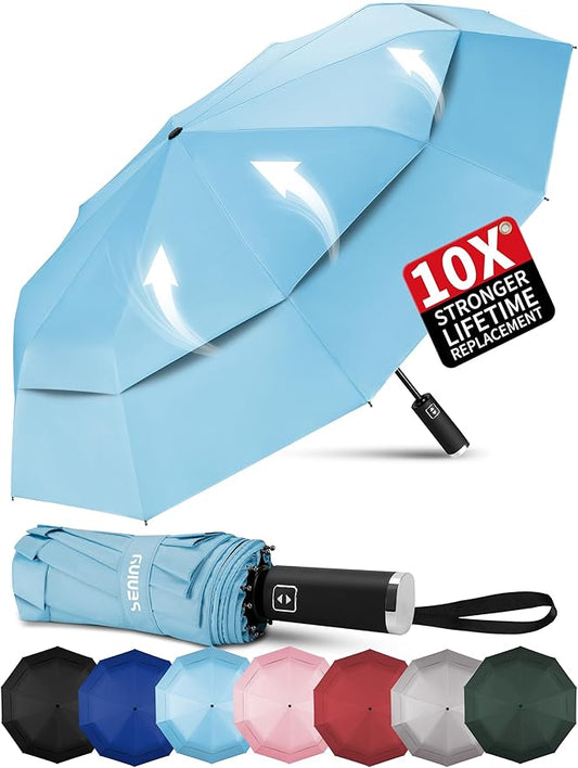 Seniny Windproof Travel Umbrella, Automatic Umbrellas for Rain, Portable & Compact Umbrellas for Backpack, Strong UV for Protection, Folding Small Sun Umbrella for Car, Walking