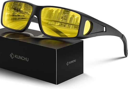 Night Driving Glasses for Men Women Anti Glare Polarized Fit Over Night Vision glasses