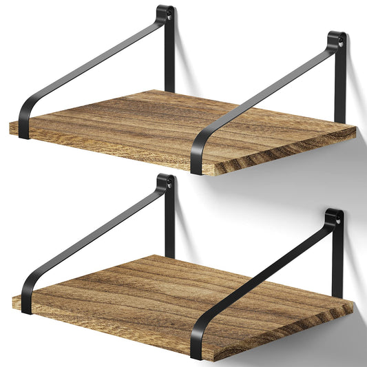 Love-KANKEI Deep Wide Floating Wall Shelves,Wood,16.5"x12",Set of 2,29 Lbs/Shelf,Large Storage,Easy to Install,for Kitchen Living Room Bathroom Bedroom Office,Pantry Display,Decor,Carbonized Black