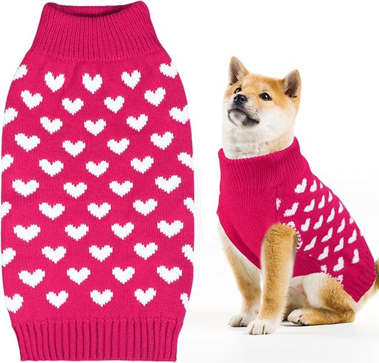 GOYOSWA Valentines Dog Sweater, Dog Valentines Clothes Outfit Knitted Sweaters for Small Medium Large Dogs Pets (Rose Red Heart, X-Large)